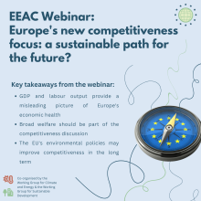 A graphic titled 'EEAC Webinar: Europe's new competitiveness focus: a sustainable path for the future' with key takeaways from the session